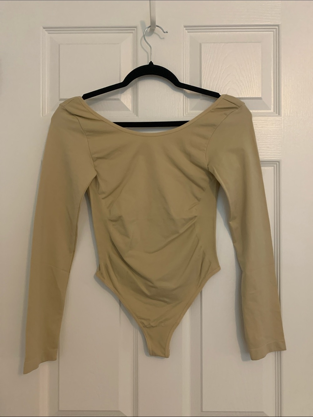 OS Women's Long Sleeve Scoop Neck Bodysuit in Beige
